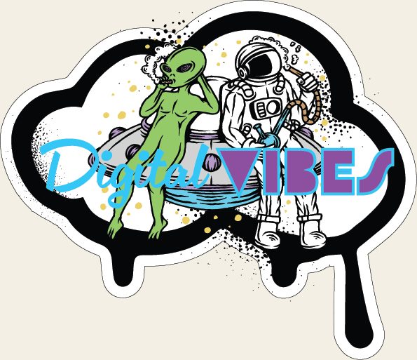 Digital Vibes astronaut and alien sticker